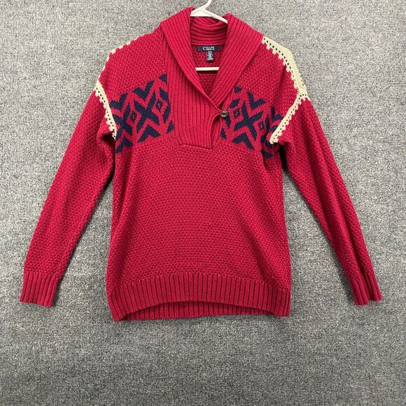Chaps Sweater Womens M Red Fair Isle Pullover Cowl Neck Winter Holiday Outdoor - Picture 1 of 8